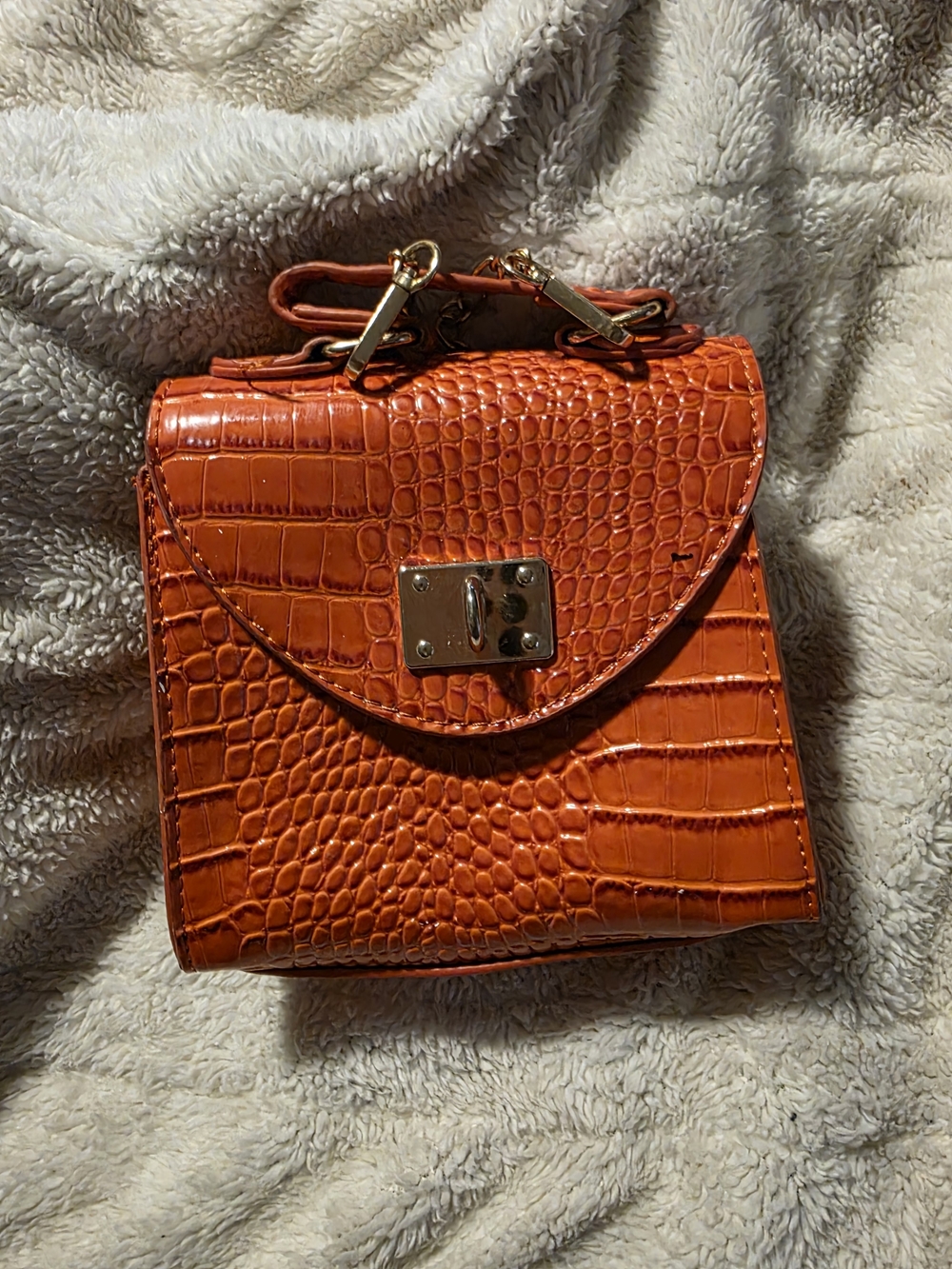 Orange Croc-Embossed Mini Top-Handle Bag